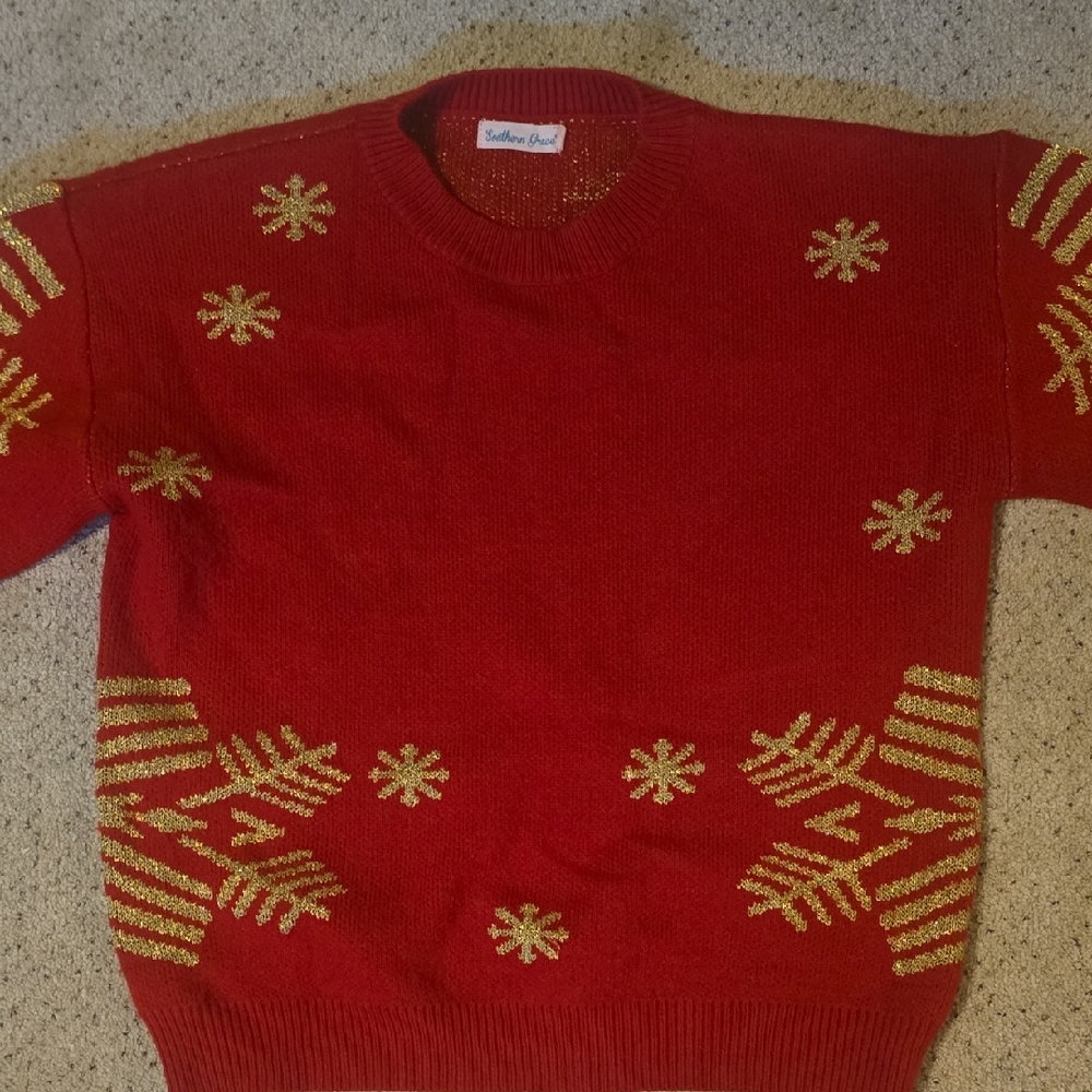 Southern Lady Red Sweater with Gold Accents